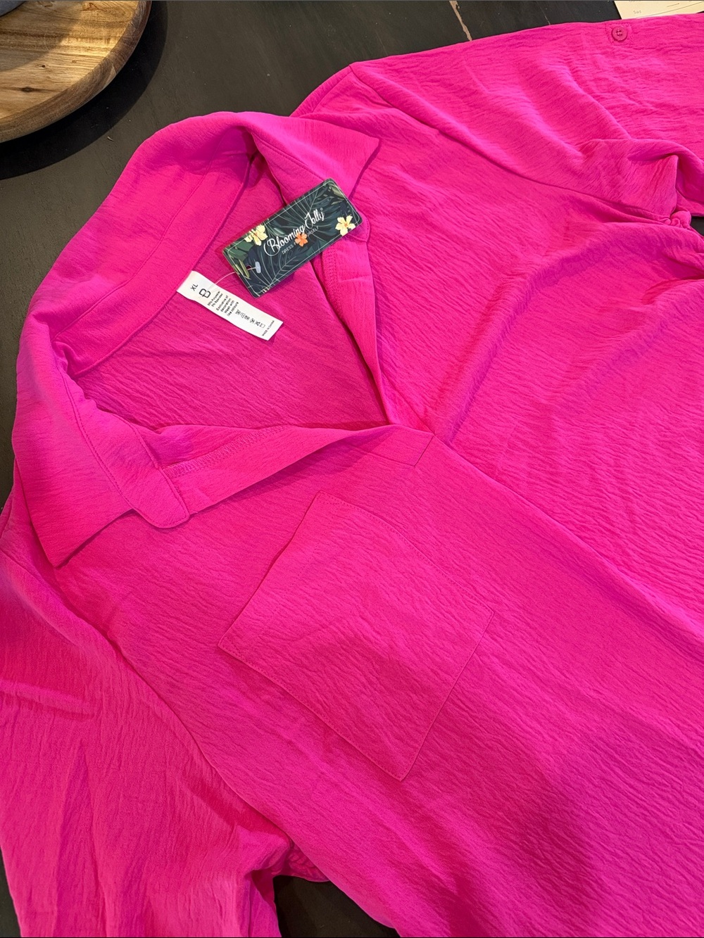 Bright Fuchsia Button-Up Blouse